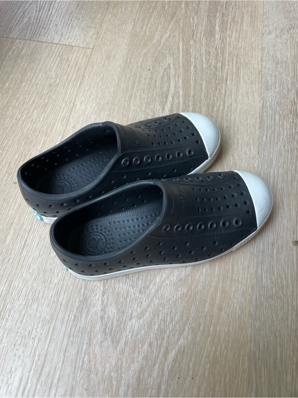 Kids Native Black Slip-On Water Shoes with White Toe Cap